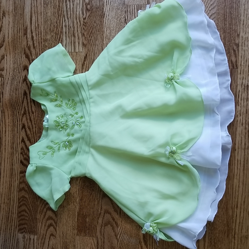 (4T) Toddler Girl's Lime Green Party Dress Beaded Occasion Special Holiday Doll